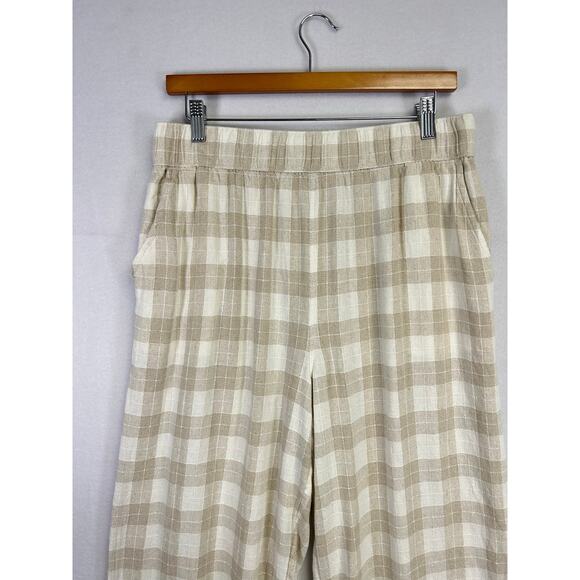 Isaac Mizrahi Woman's Linen Blend Beige Plaid Wide Leg Pants - Size Medium - Picture 4 of 9